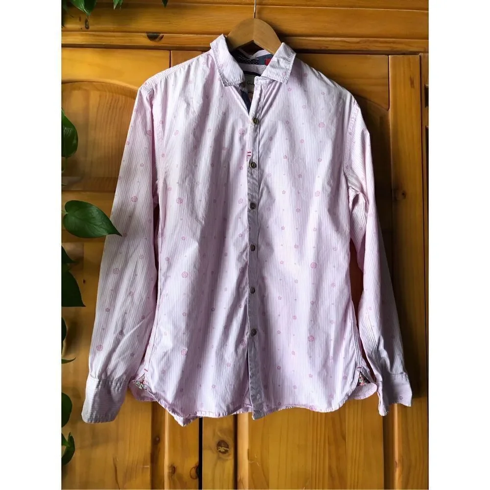 Robert Graham Mens Striped Tailored Fit Long Sleeve Shirt SZ L